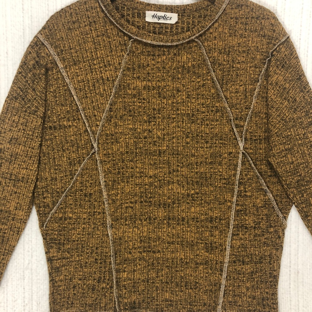 Haptics by Holly Harper Brown Marled Ribbed Exposed Seam Long‎ Sleeve Top